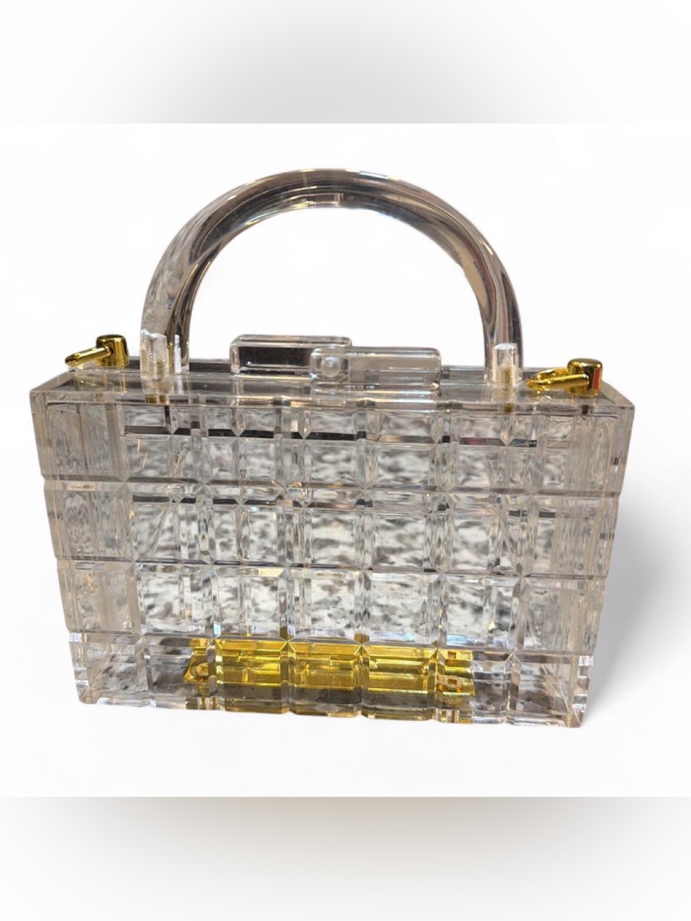 Clear Acrylic Top-Handle Bag with Gold Accent